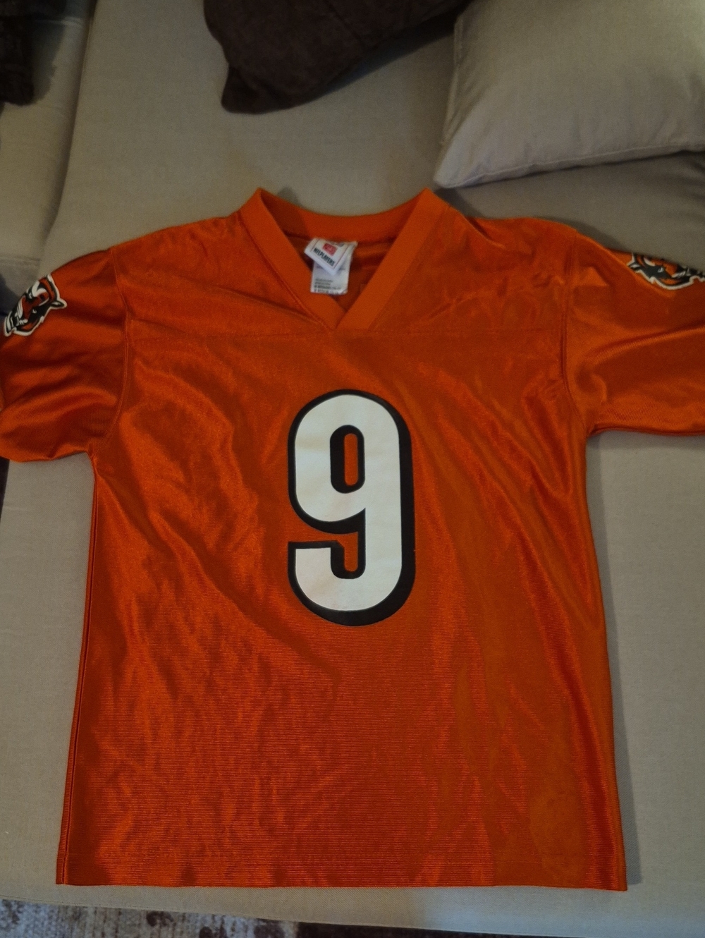 NFL Orange Kids Jersey with White Number 9 and Black Trim